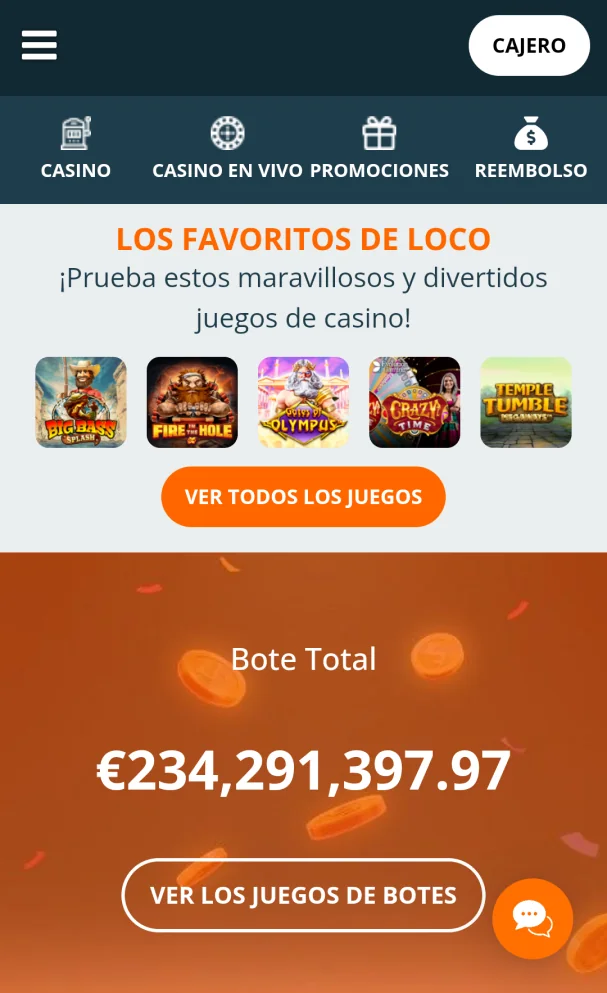 P&aacute;gina de inicio de la aplicaci&oacute;n Locowin