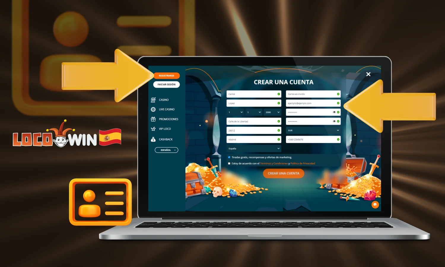 Reg&iacute;strate en Locowin Casino