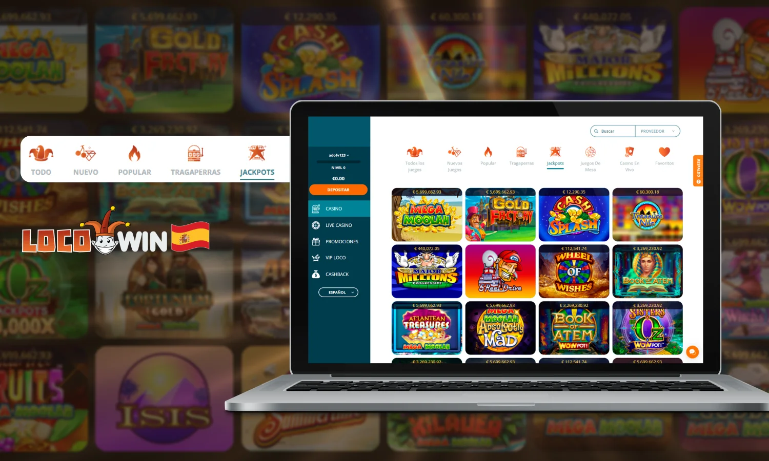 Secci&oacute;n de Jackpots del casino en l&iacute;nea Locowin